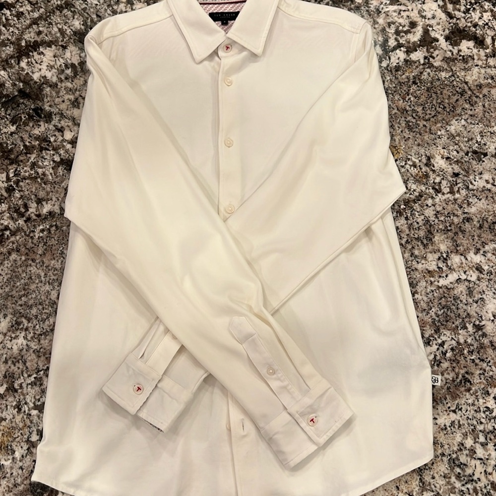 Men’s Ted Baker white stretch pique cotton shirt size 4